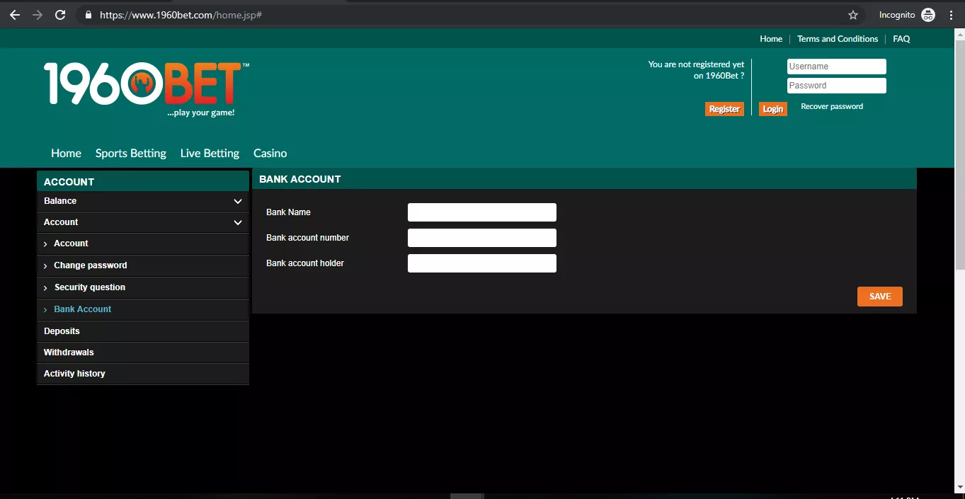 Withdraw Money from 1960Bet