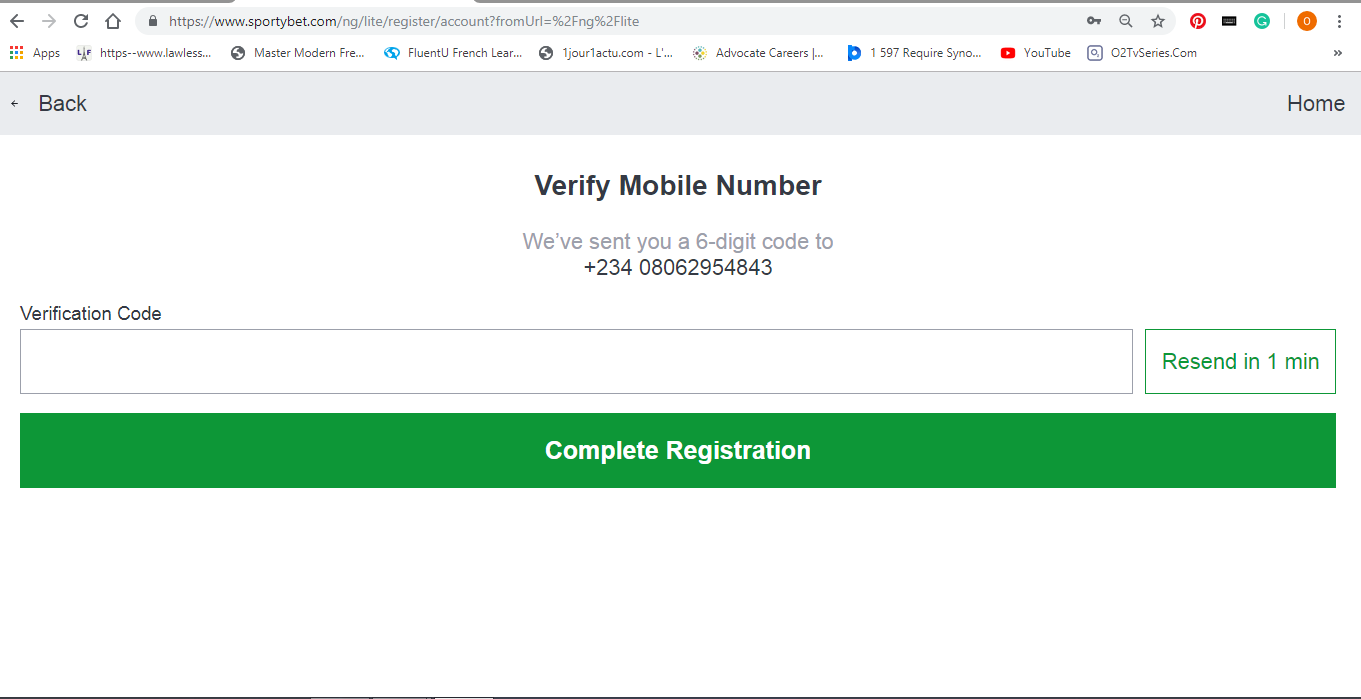 complete registration on SportyBet