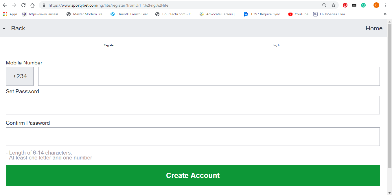 create account on SportyBet portal