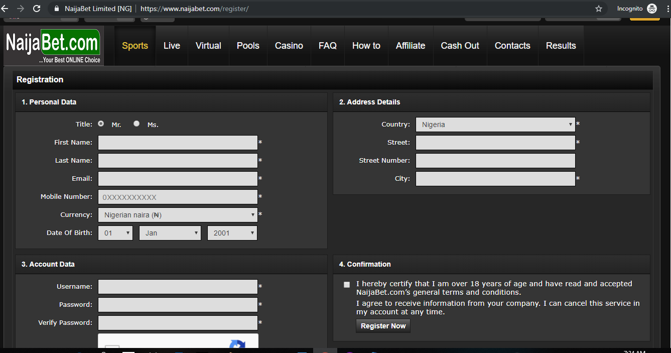 register on NaijaBet