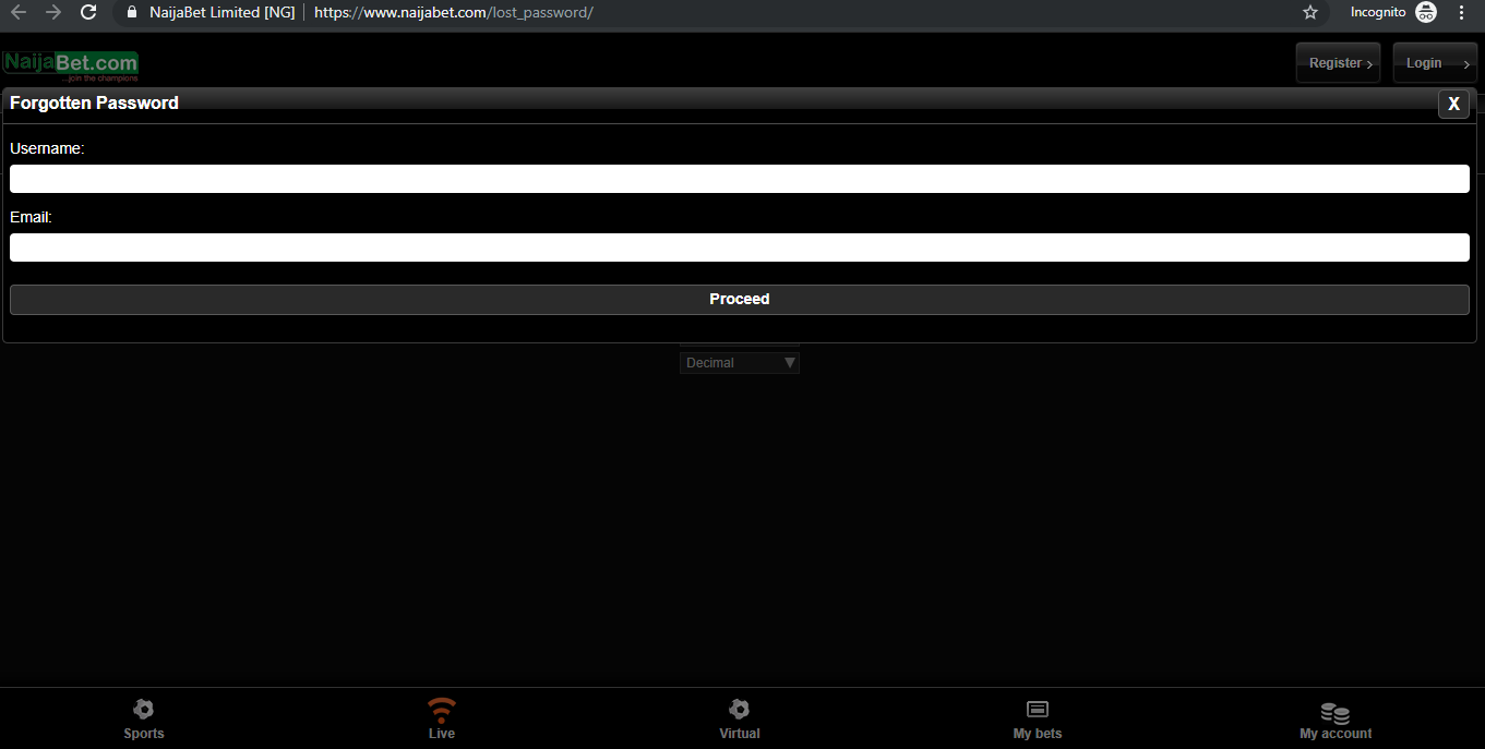 reset your password on NaijaBet website
