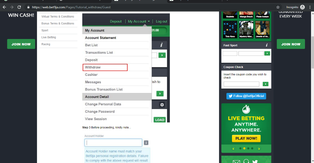 visit Bet9ja website