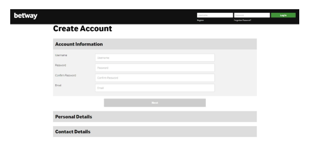 Create account on Betway