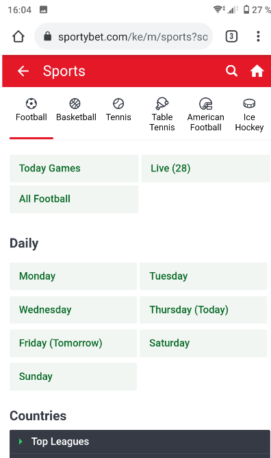 Sports Categories of Sportybet