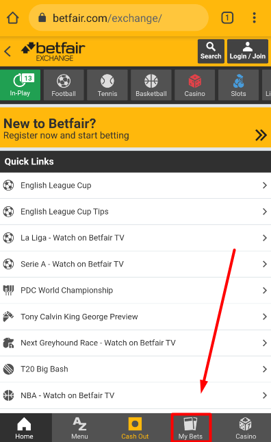 My bets on Betfair page