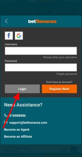 How to login to BetBonanza