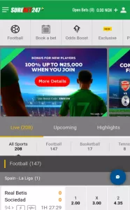 Select any sport on Surebet247 website