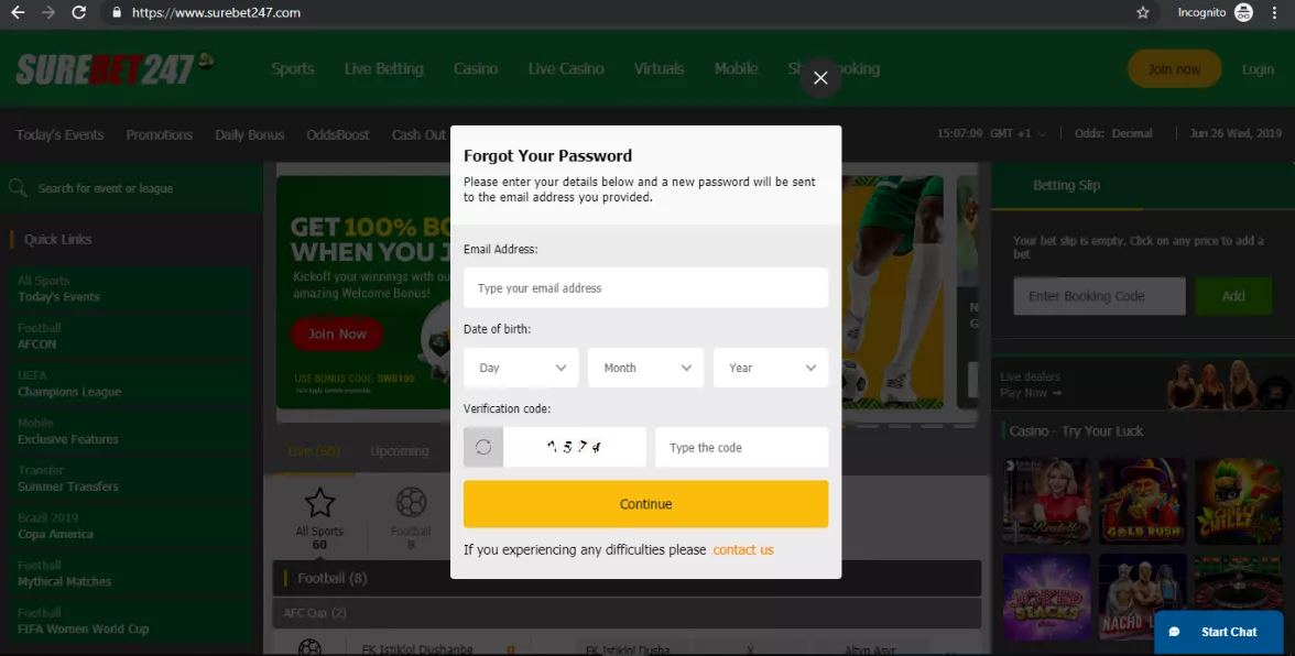 Fill in your new password