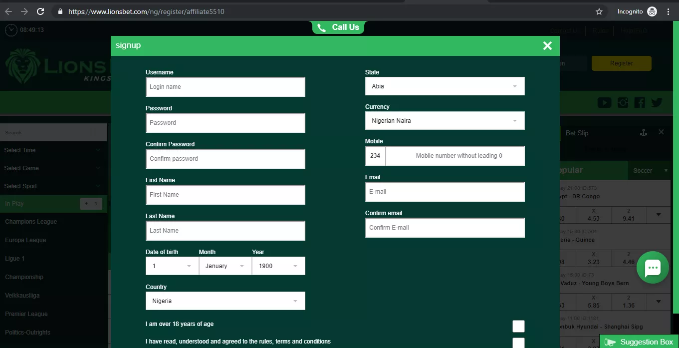 Register on the LionsBet Betting Website