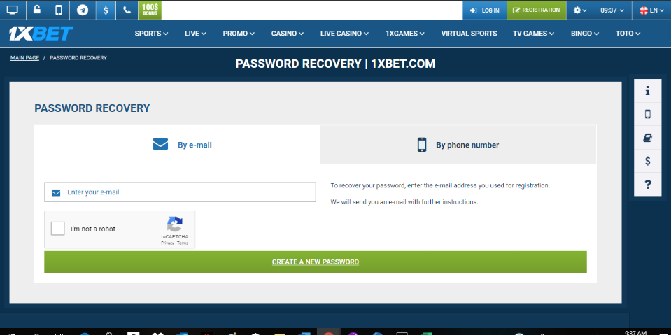 Reset Password to 1xBet User Account by Email