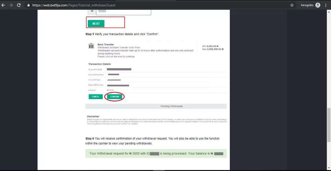 enter the amount you wish to withdraw
