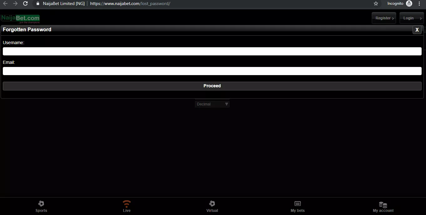reset your password on NaijaBet website
