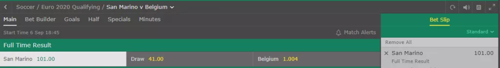 Select the type of bet you want to place