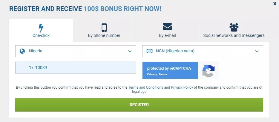 1xbet registration