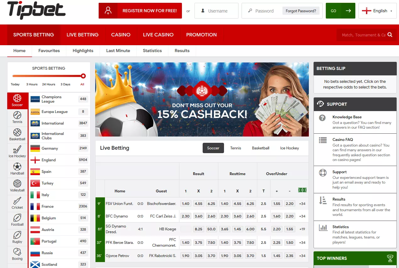 Tipbet review of main page