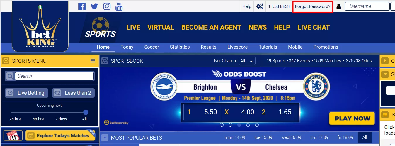 How to change BetKing Password