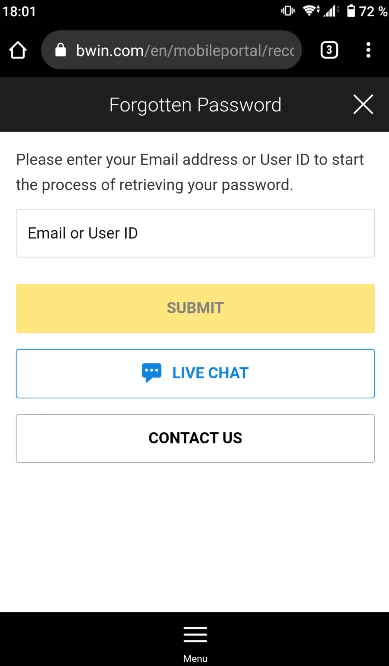Bwin Forgotten Password