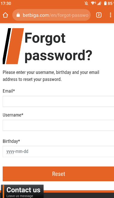  Forgot Password Form Betbiga
