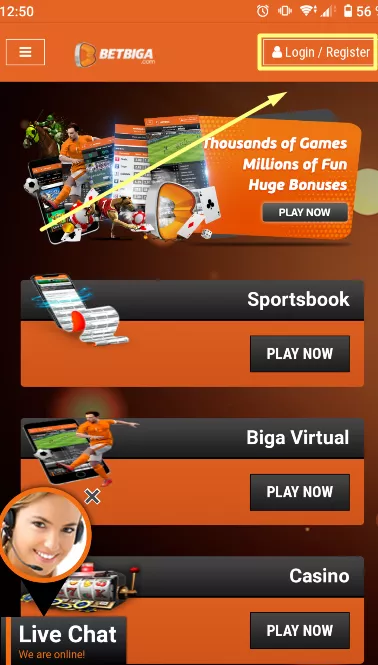 Betbiga registration steps