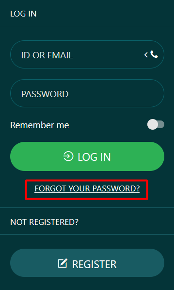 22Bet Forgot password button