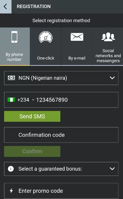 Melbet registration form