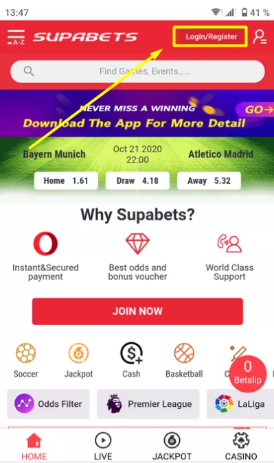 Login - Register Button of Supabets