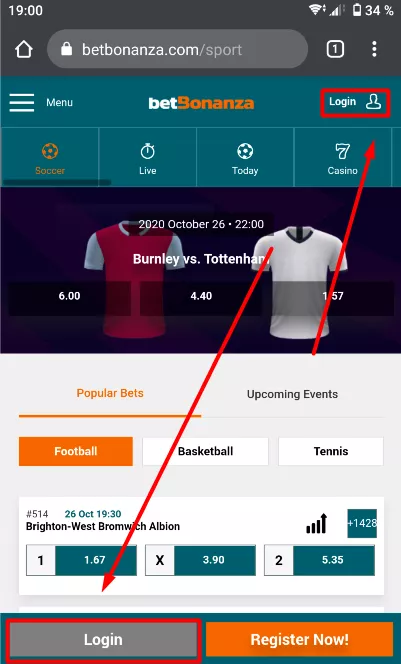 BetBonanza Login Buttons