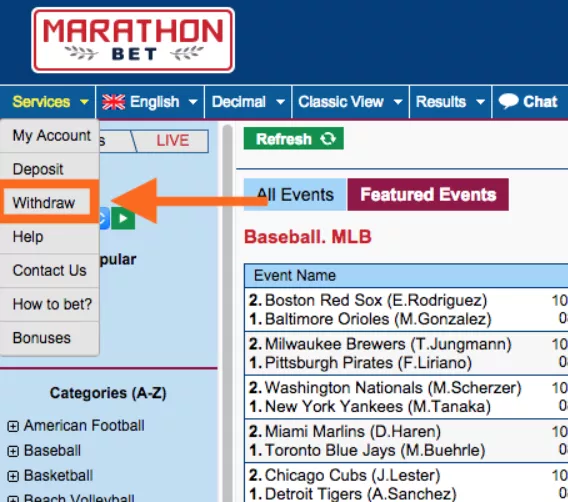 Marathon bet Withdrawal