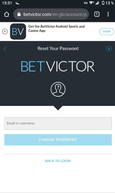 Reset Password Form BetVictor