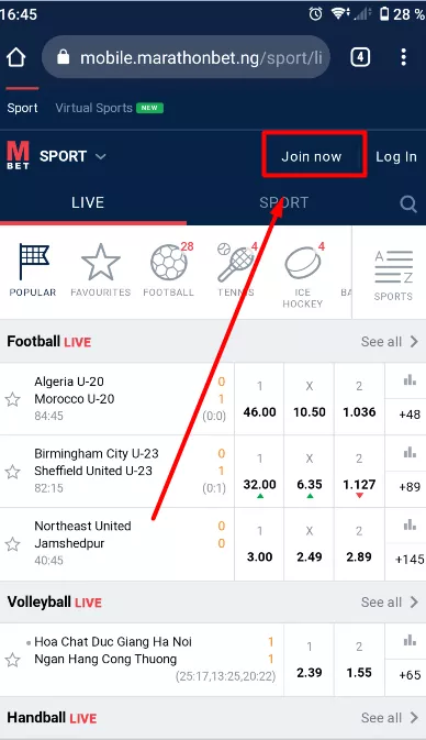 Marathonbet registration