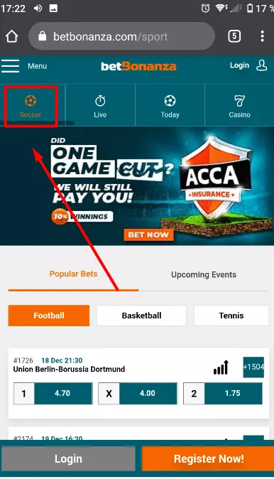 Soccer Betting on Betbonanza