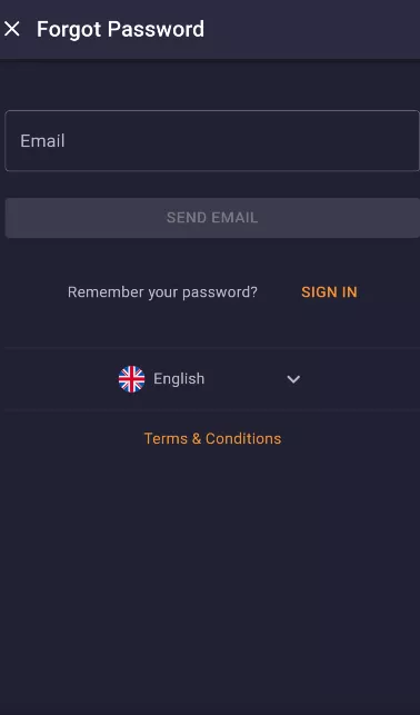 Forgot password field Cloud Bet