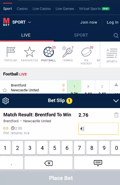 Marathon Bet bet slip