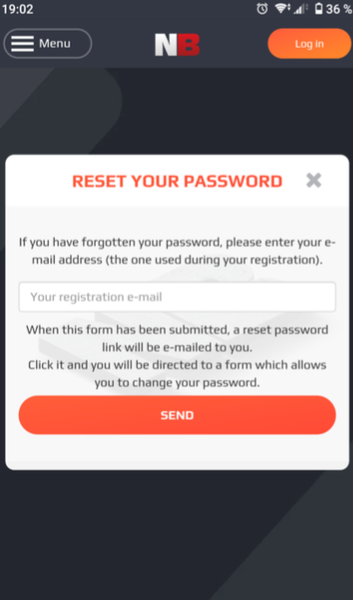 Netbet Reset Password form