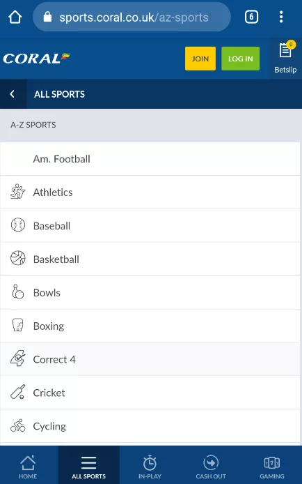 Coral Betting sports